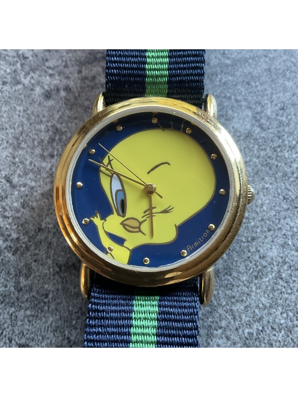 Vintage Armitron Looney Tunes Tweety Bird Watch 32mm Gold Tone Case A19